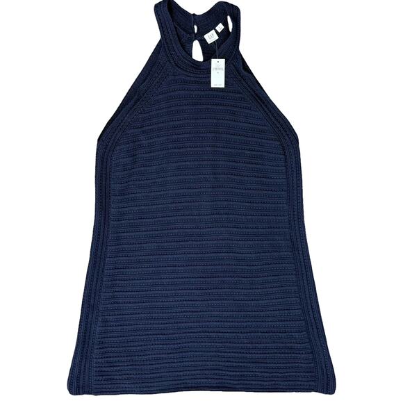 Gap Navy Blue Crochet Mini Halter Button Back Trapeze Dress size XL NEW Tags - Picture 1 of 10